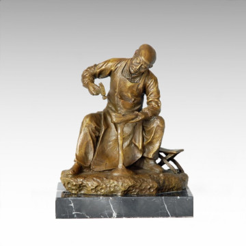 Statue orientale Village Life Shoemaker Bronze Sculpture Tple-012